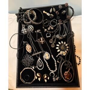 Vintage to Modern WEARABLE Costume Jewelry Lot 1 lb bag - Black Color UNTESTED
